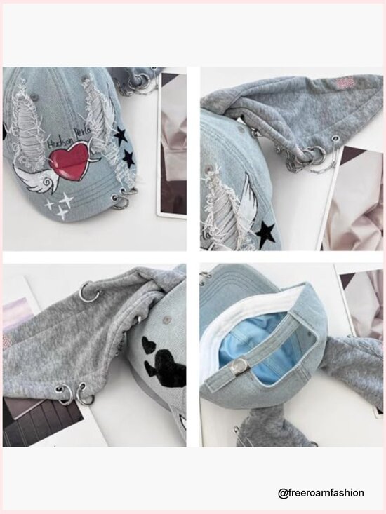 Distressed Denim Baseball Cap, Y2K Style, Adjustable Metal Buckle, Unisex Adult